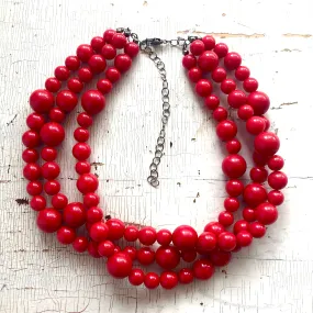 Cherry Red Beaded Multi Strand Morgan Necklace