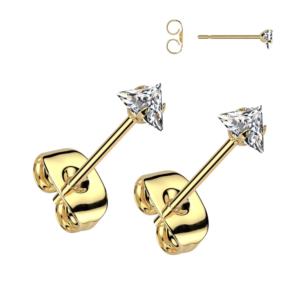 Classic Gem Triangle Ear Studs with Gold Plating (PAIR)