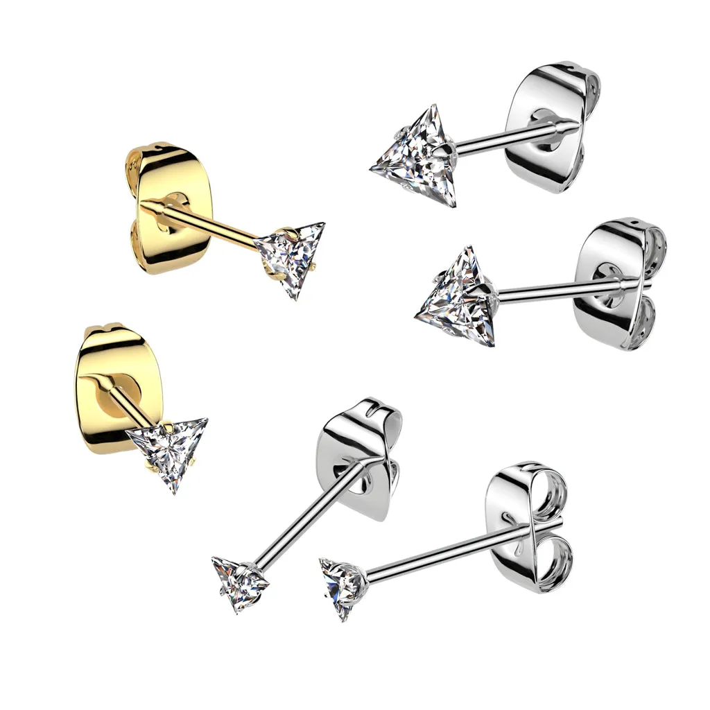 Classic Gem Triangle Ear Studs with Gold Plating (PAIR)