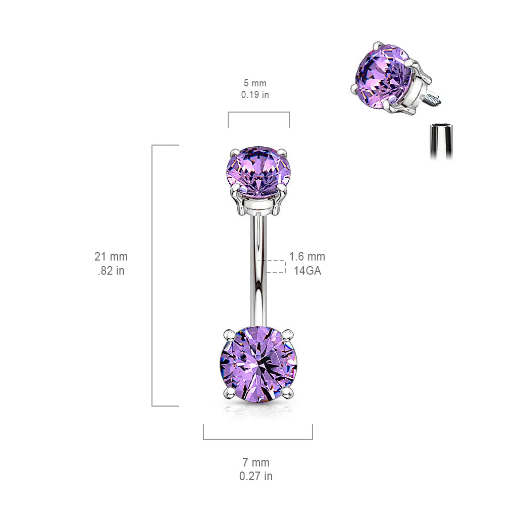 Classic Internally Threaded Gem Belly Bar with Gold Plating