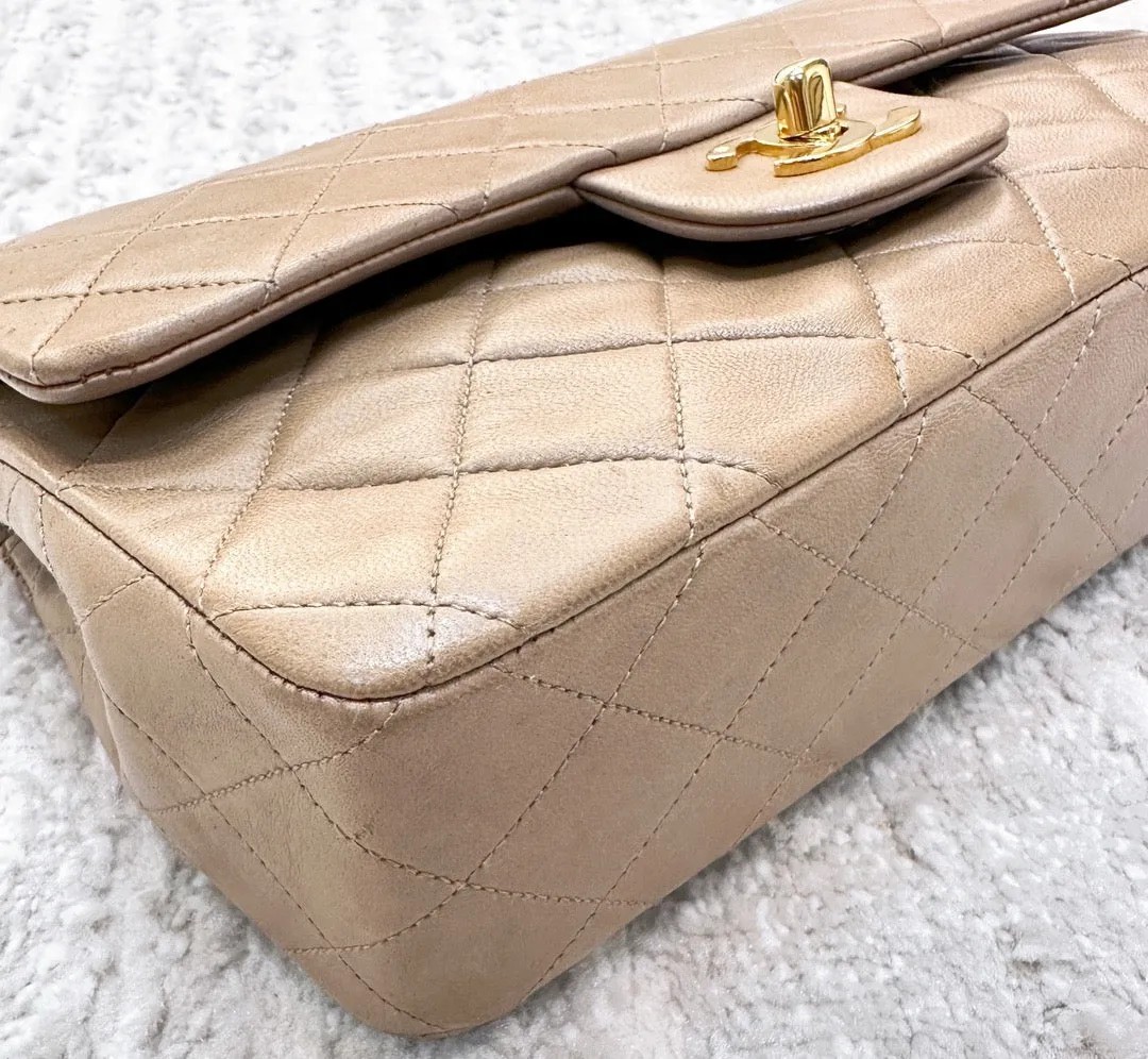 Classic Medium Double Flap in Beige with GHW