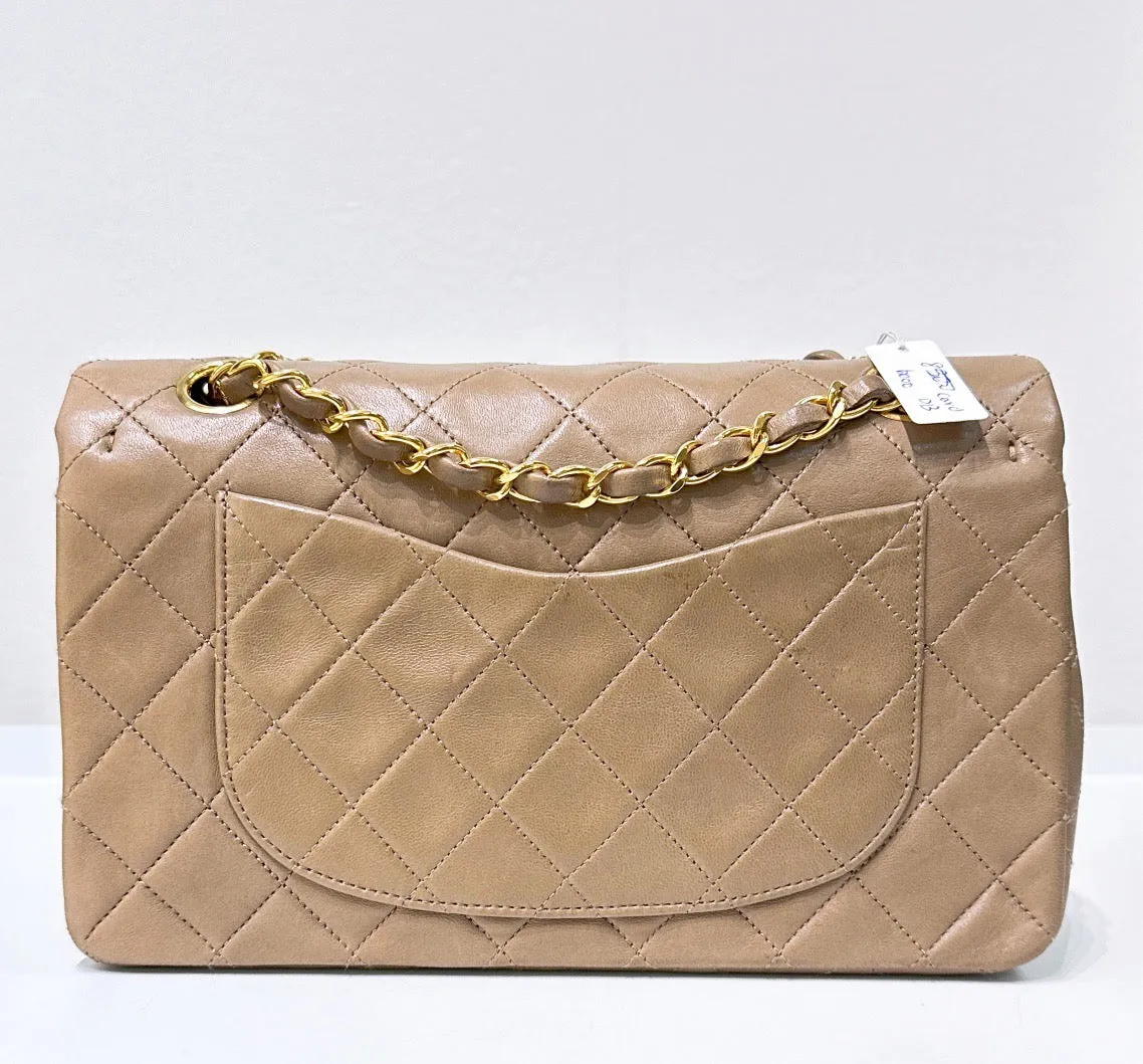 Classic Medium Double Flap in Beige with GHW