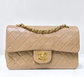 Classic Medium Double Flap in Beige with GHW