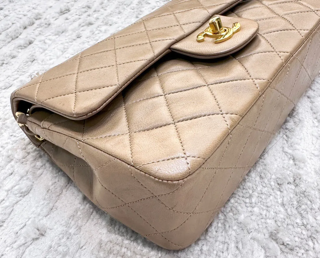 Classic Medium Double Flap in Beige with GHW