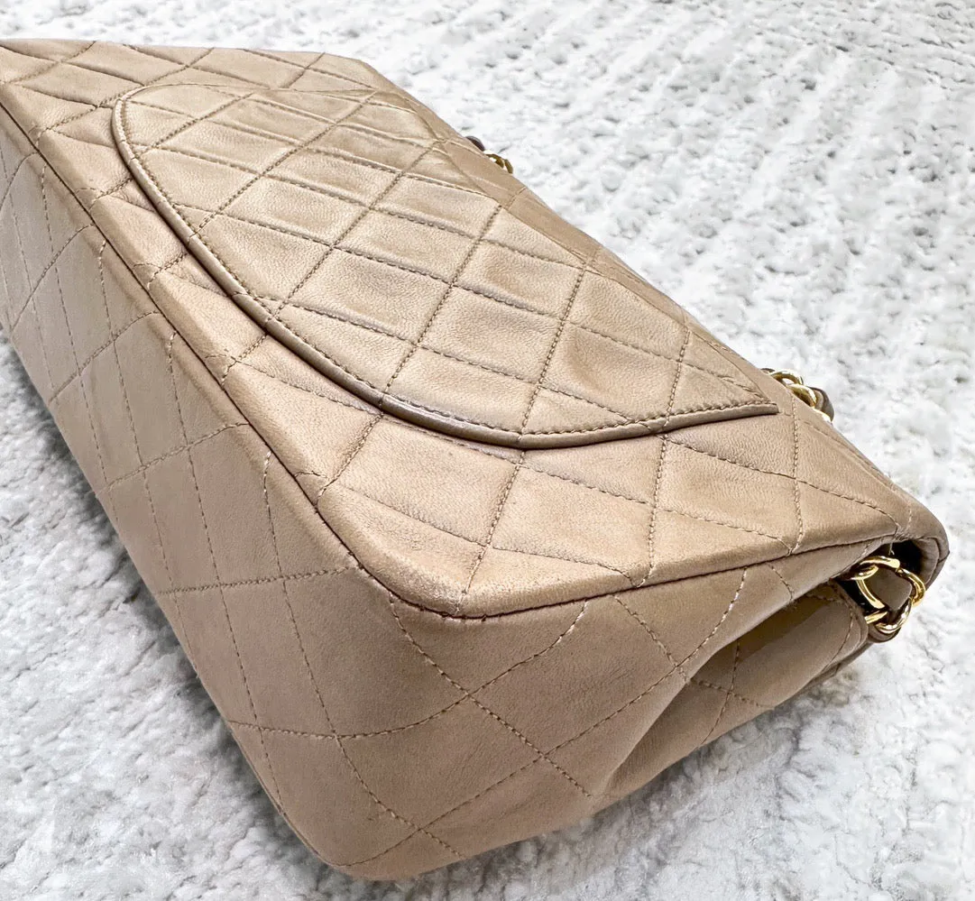 Classic Medium Double Flap in Beige with GHW