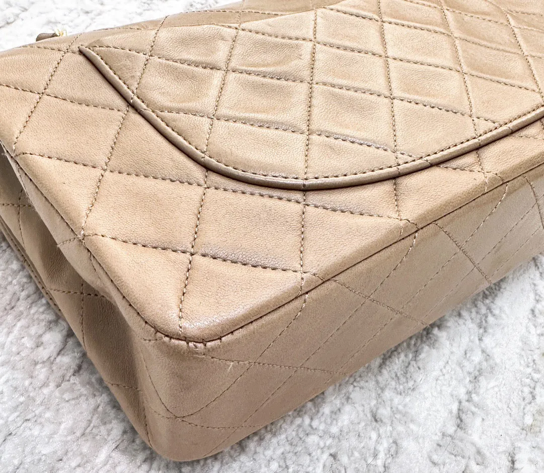 Classic Medium Double Flap in Beige with GHW