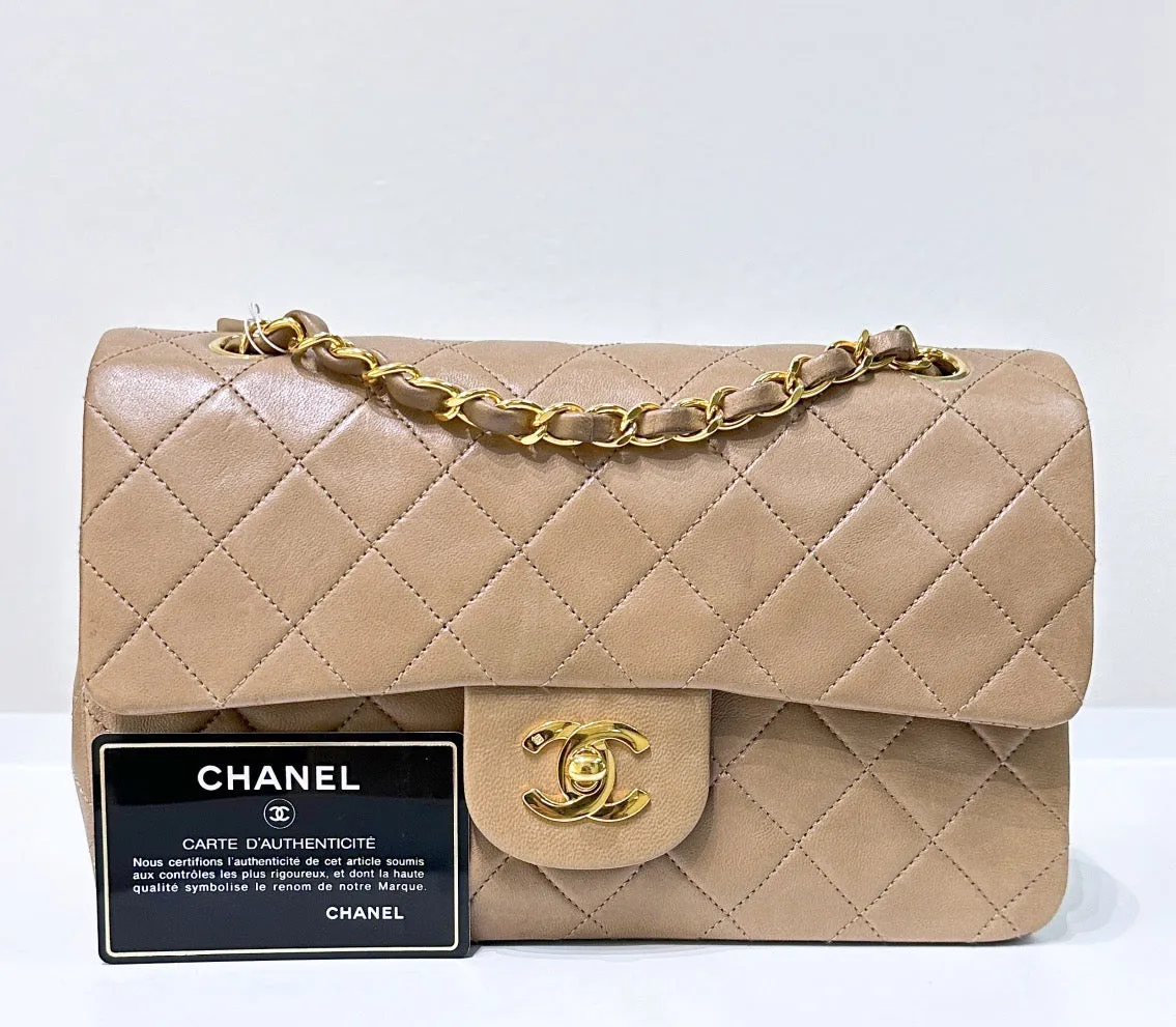 Classic Medium Double Flap in Beige with GHW