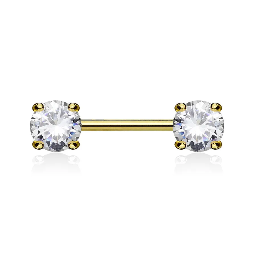 Classic Prong Celeste Nipple Ring with Gold Plating