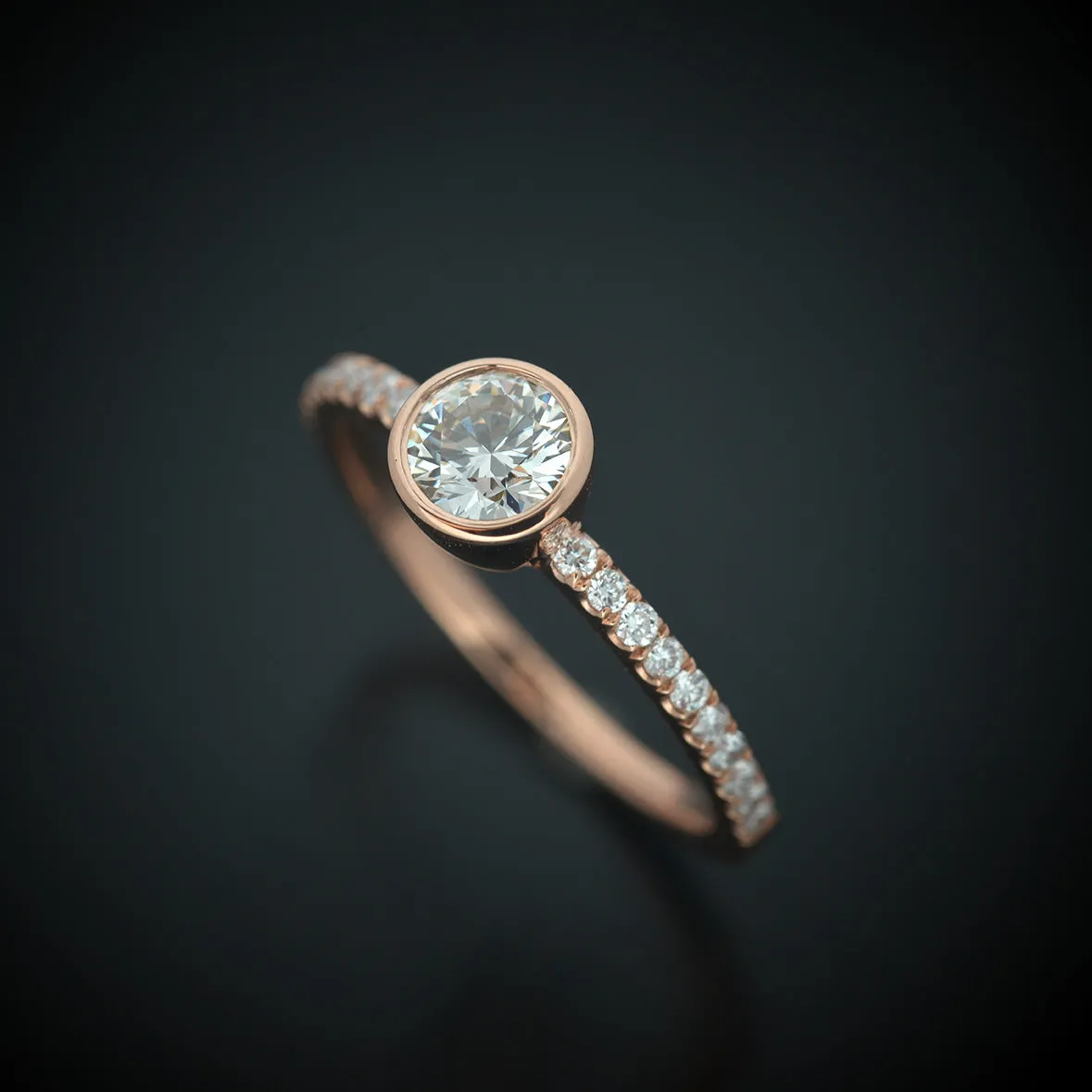 Classic Round Bezel Solitaire Lab Diamond Engagement Ring with Pave