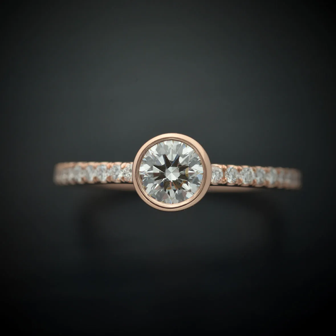 Classic Round Bezel Solitaire Lab Diamond Engagement Ring with Pave