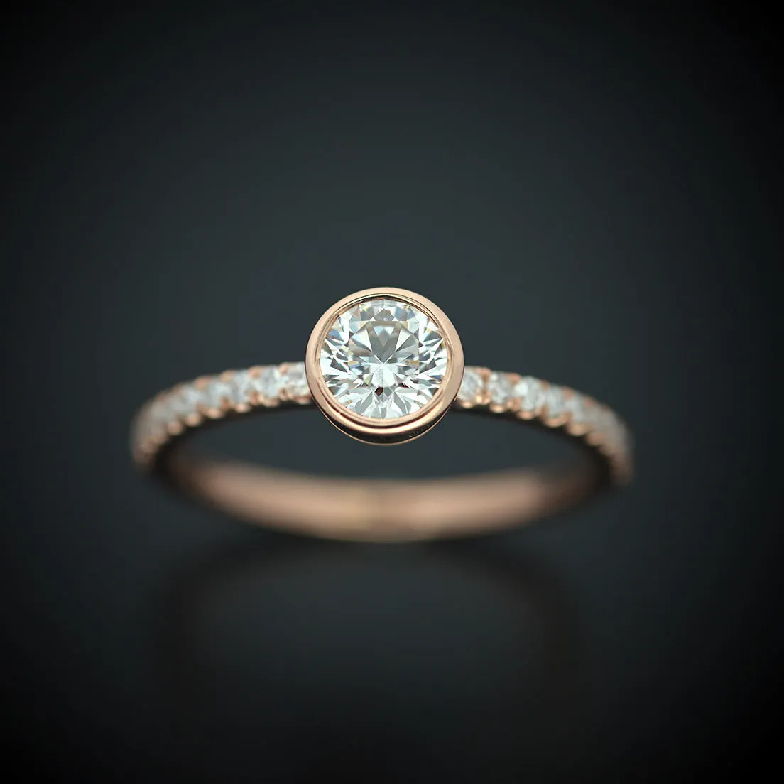 Classic Round Bezel Solitaire Lab Diamond Engagement Ring with Pave