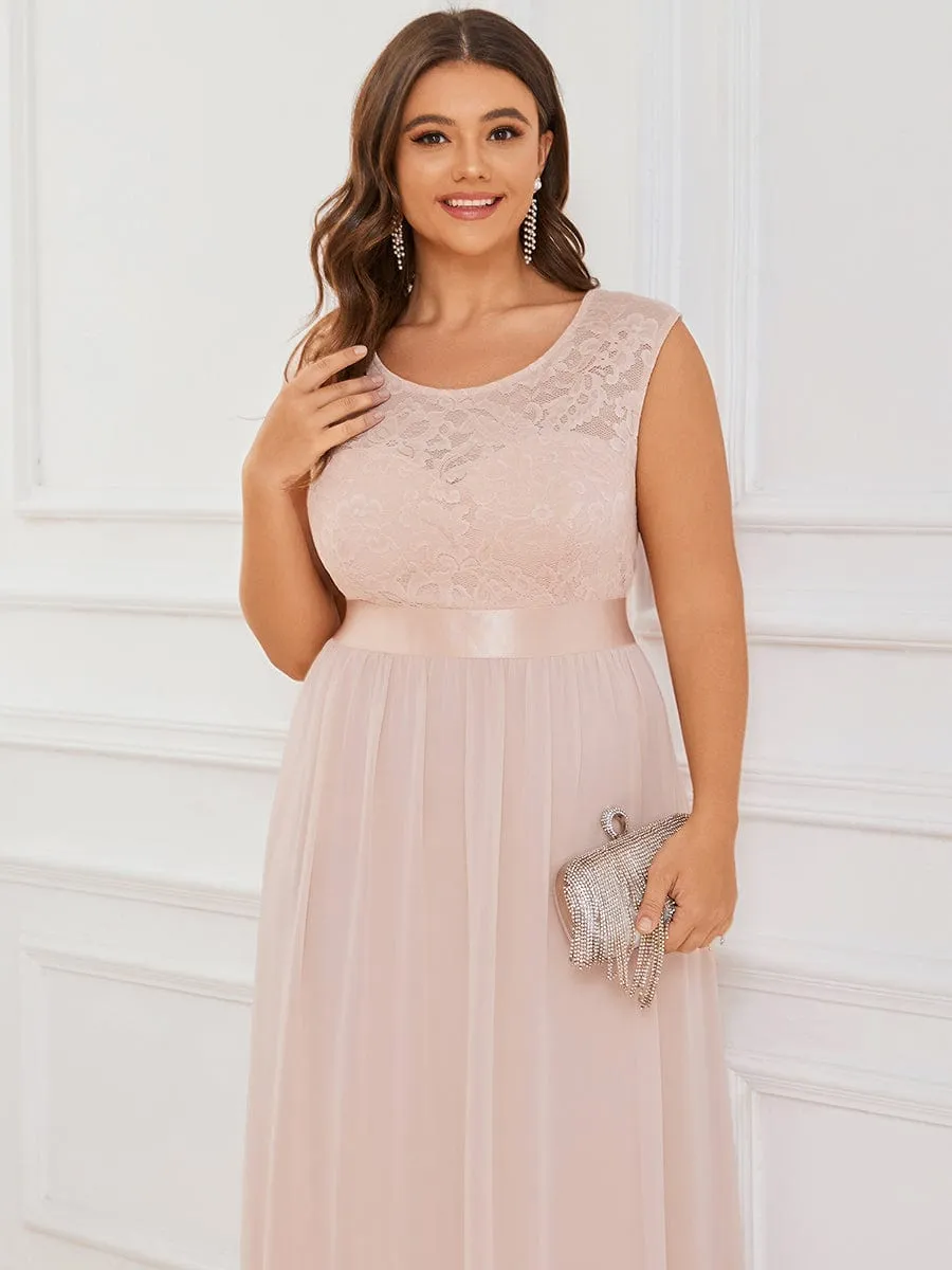 Classic Round Neck V Back Lace Bodice Bridesmaid Dress