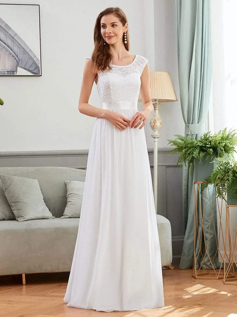 Classic Round Neck V Back Lace Bodice Bridesmaid Dress