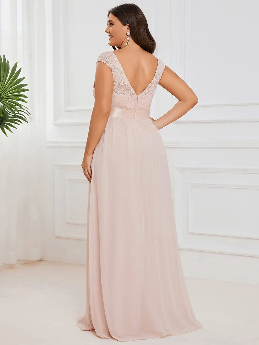 Classic Round Neck V Back Lace Bodice Bridesmaid Dress