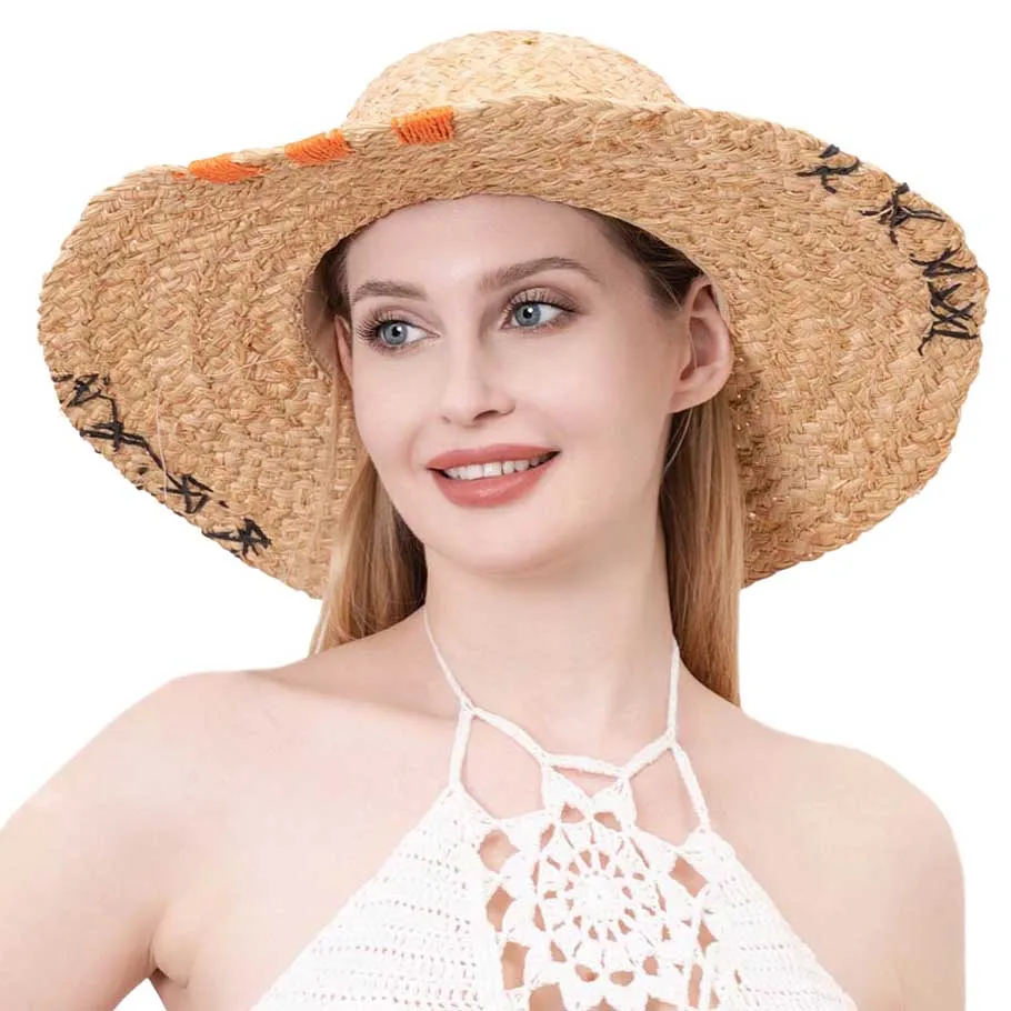 Color Edged Straw Floppy Sun Hat