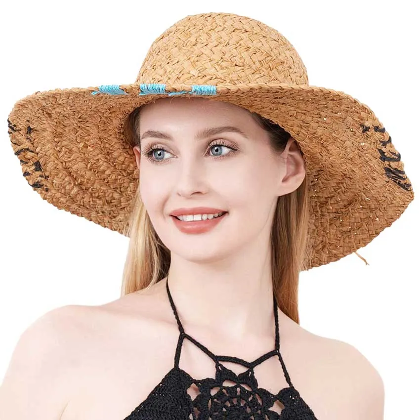 Color Edged Straw Floppy Sun Hat