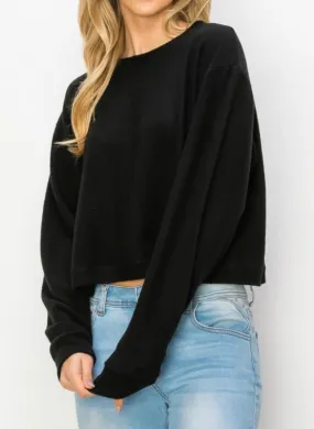 Comfy top with long sleeves in black comfy brushed Jersey