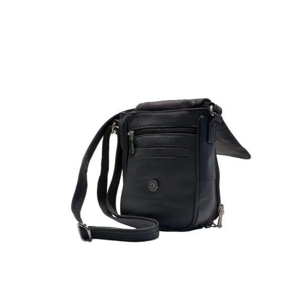 Compact Classic Flap Over Leather Conceal and Carry Lockable Crossbody