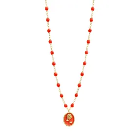 Coral Rose Necklace, Yellow Gold, 16.5"