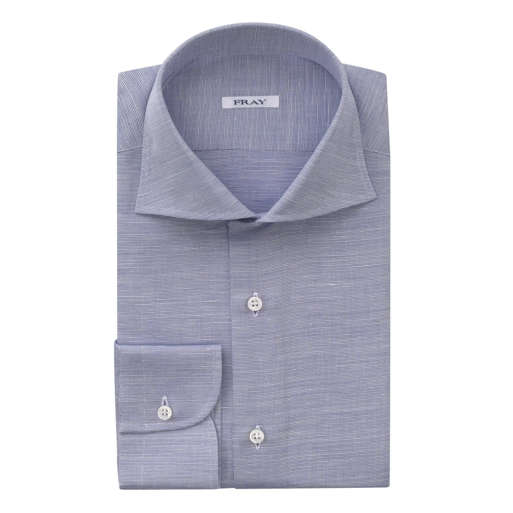 Cotton and Hemp-Blend Blue Shirt with Round French Cuff