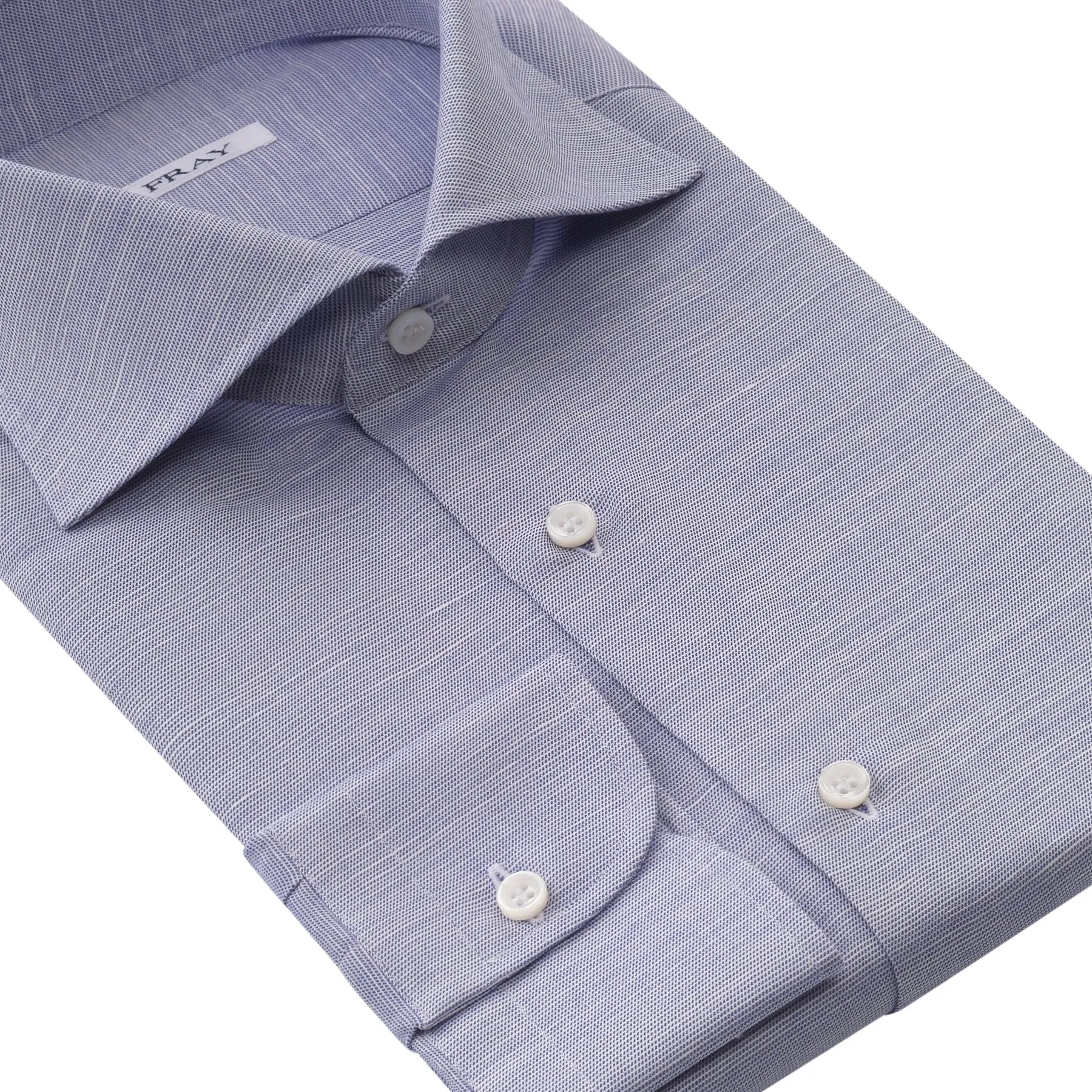 Cotton and Hemp-Blend Blue Shirt with Round French Cuff