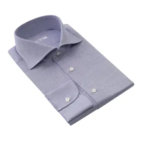 Cotton and Hemp-Blend Blue Shirt with Round French Cuff