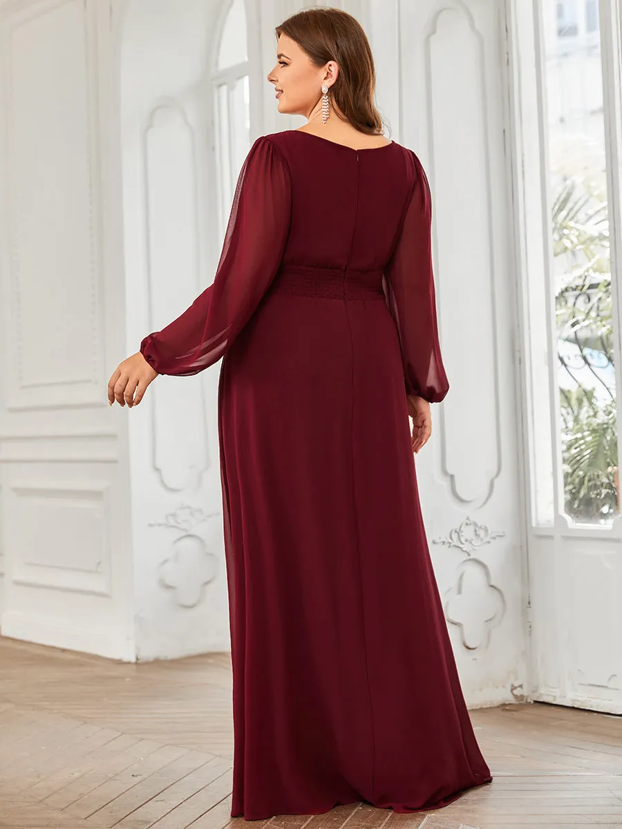 Custom Size Round Neck Wholesale Bridesmaid Dresses with Long Lantern Sleeves