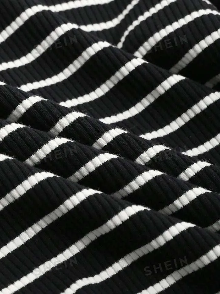 DAZY striped print tee in black