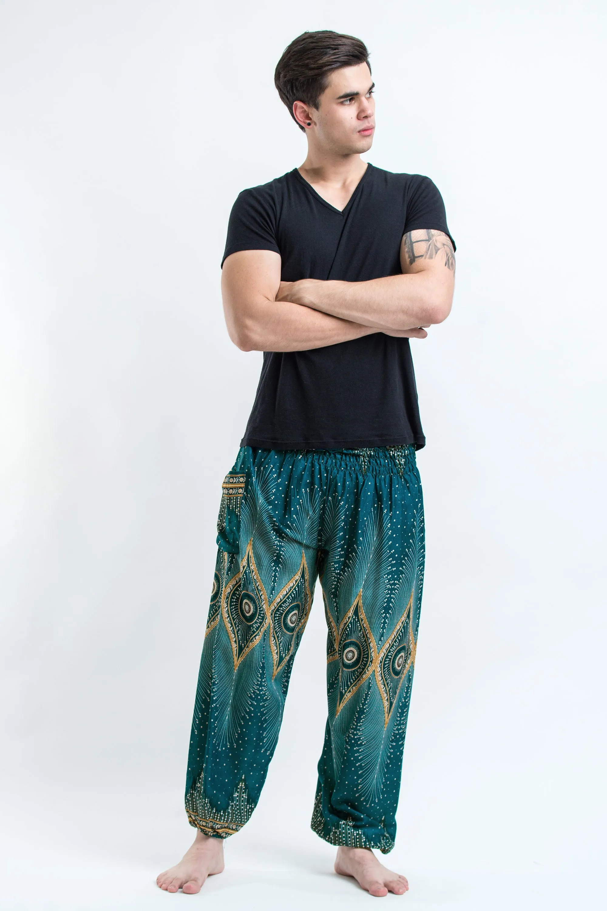 Diamond Peacock Men's Harem Pants in Turquoise