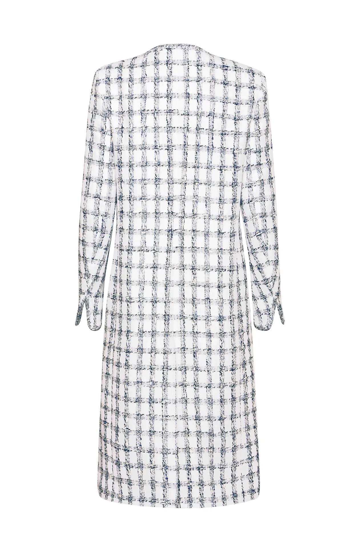 Dress Coat in White Tweed with Subtle Navy Overchecks - Vanya