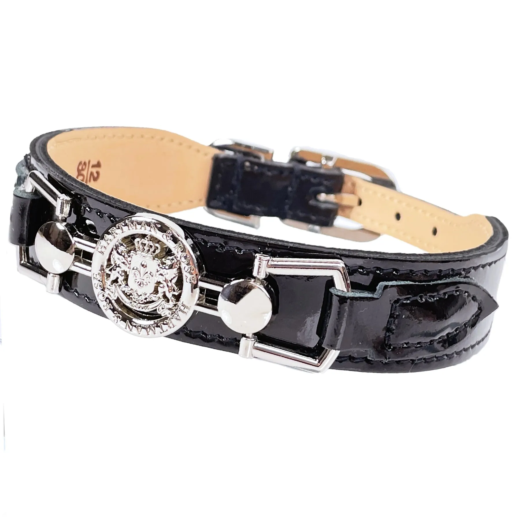 Dynasty Dog Collar in Black Patent & Nickel