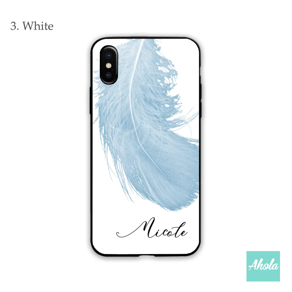 【Feather】Black bumper tempered glass phone Case 羽毛全包邊玻璃名字電話殼