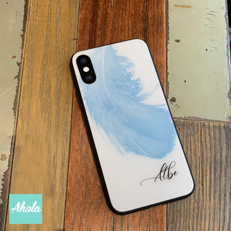 【Feather】Black bumper tempered glass phone Case 羽毛全包邊玻璃名字電話殼