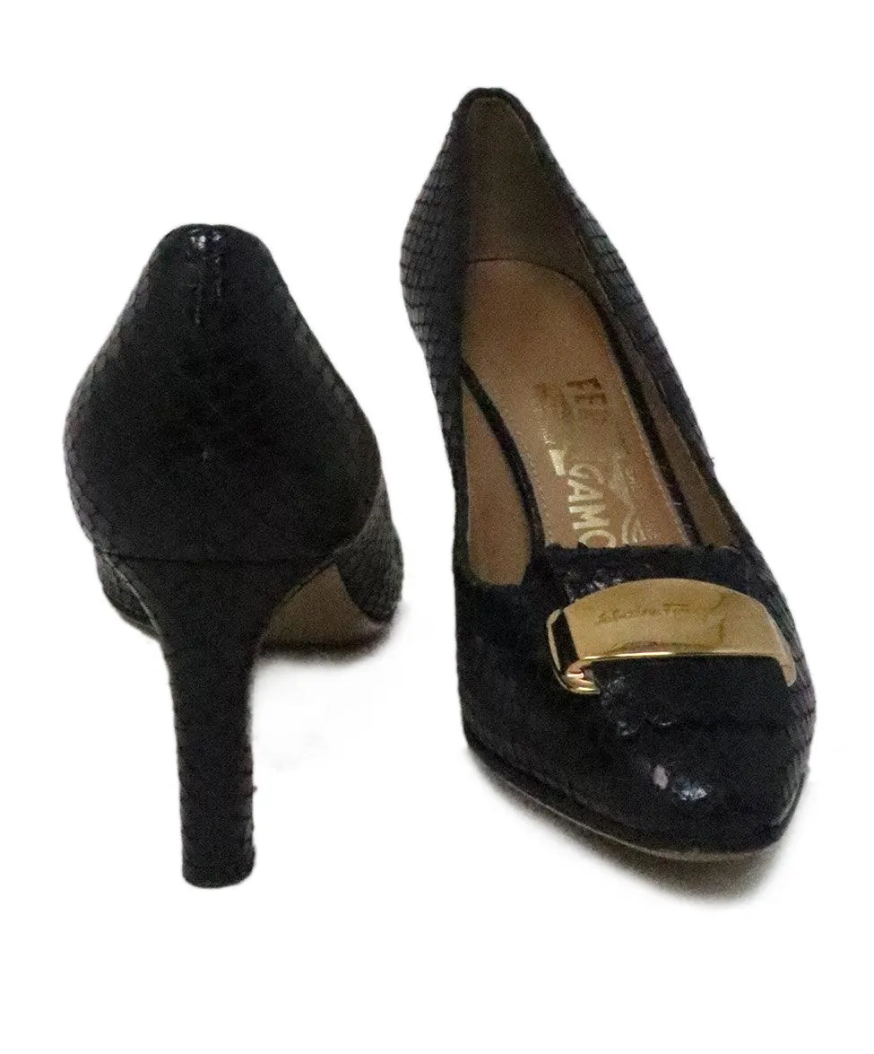 Ferragamo Black Python Heels sz 5.5