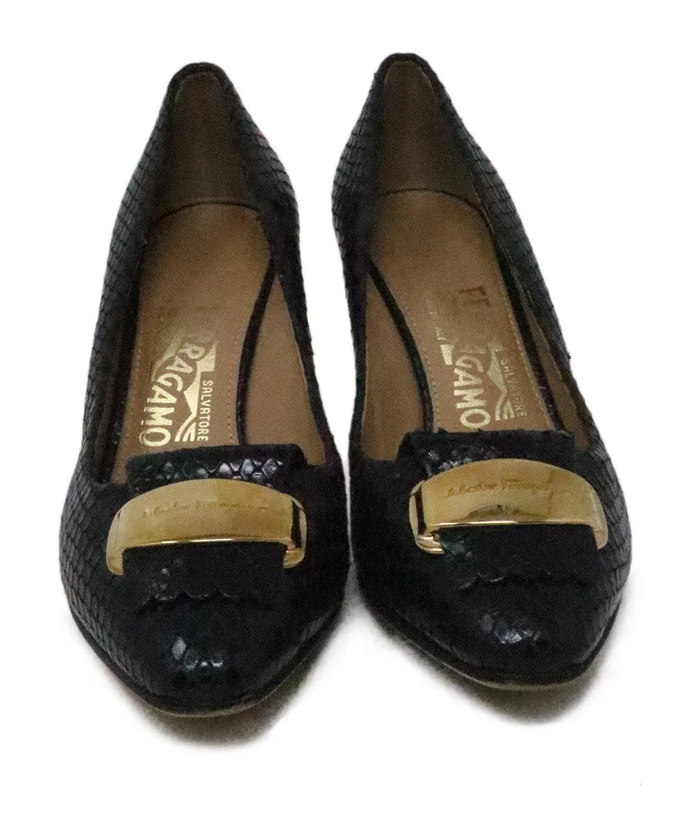 Ferragamo Black Python Heels sz 5.5