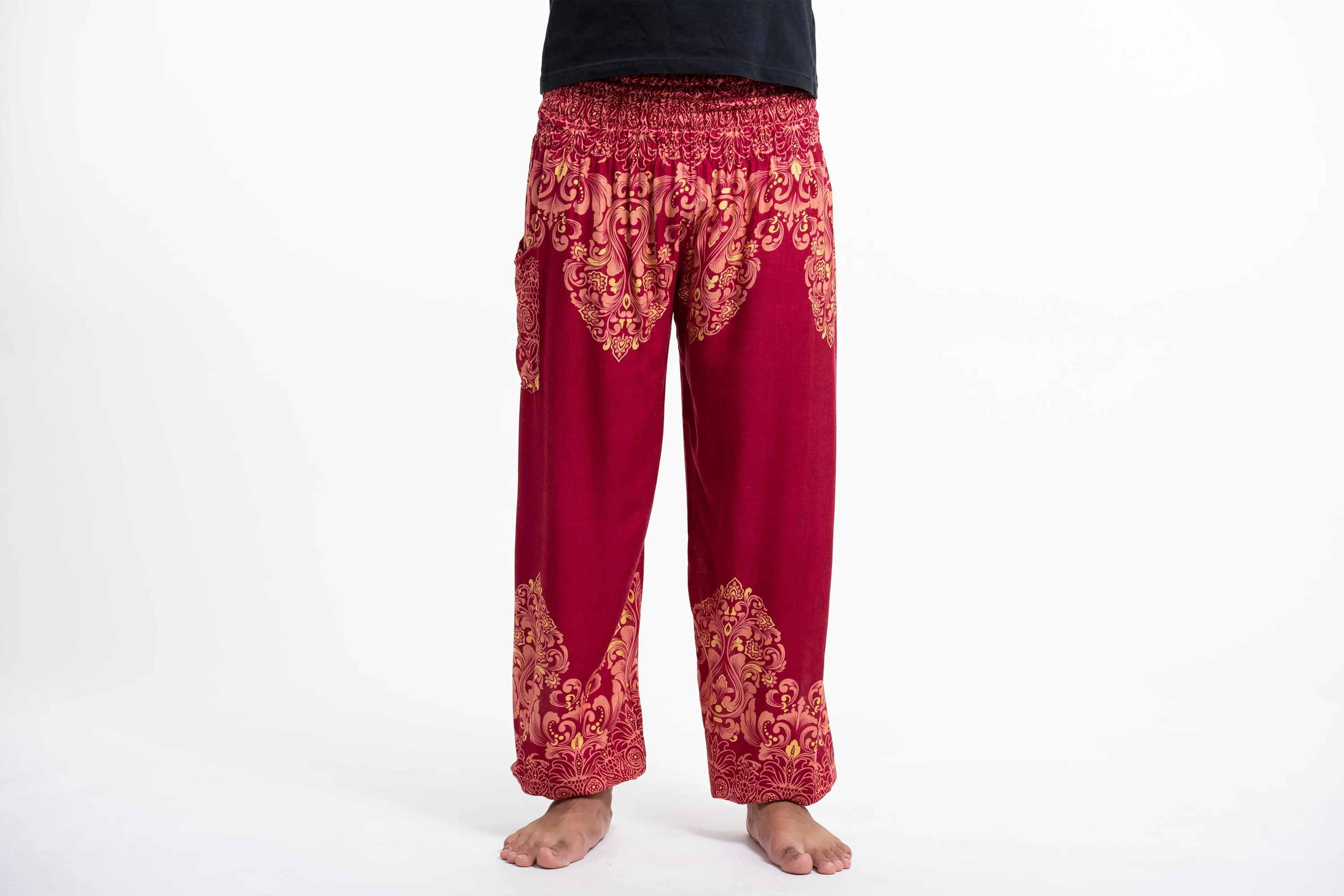 Floral Vines Men's Harem Pants in Red