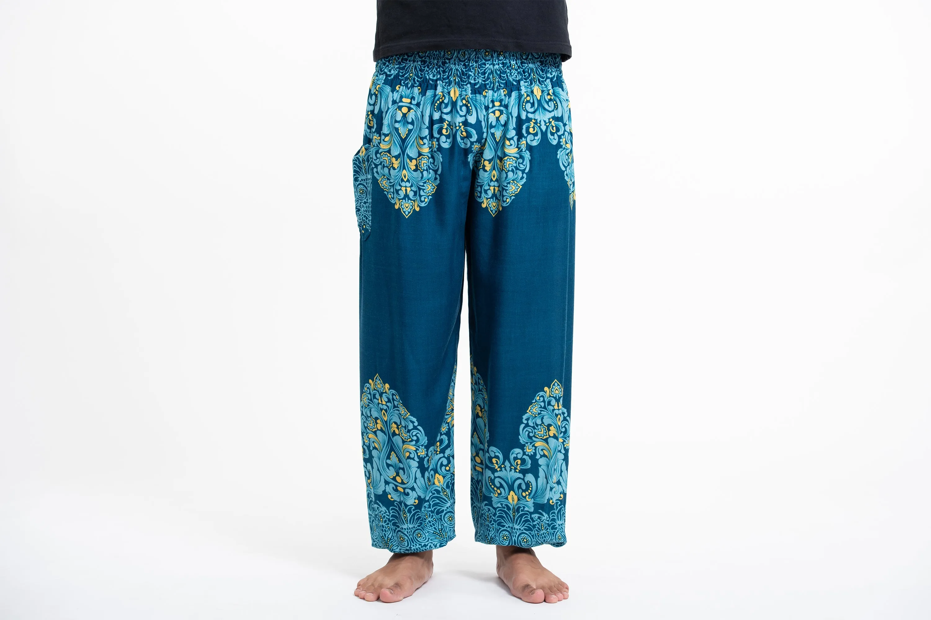 Floral Vines Men's Harem Pants in Turquoise