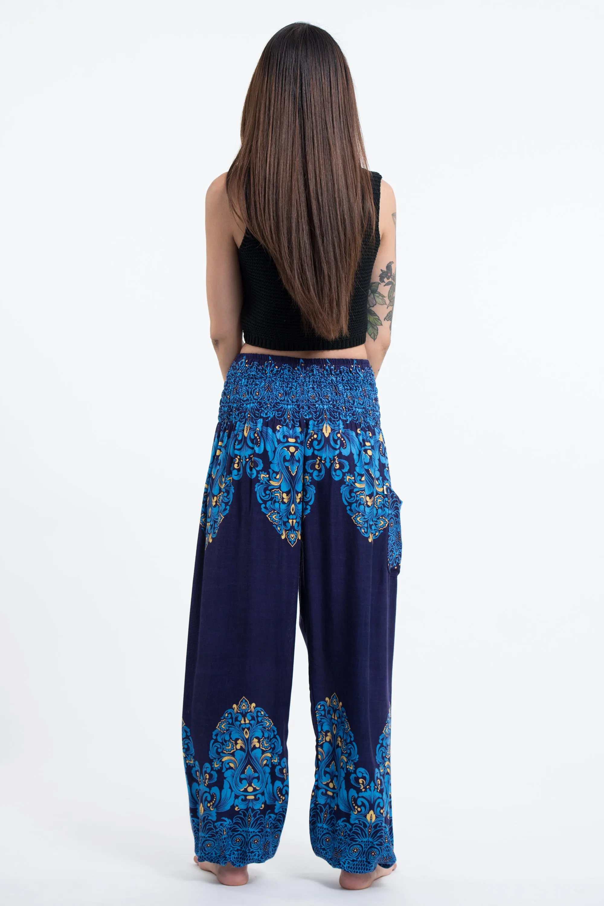 Floral Vines Women's Harem Pants in Blue