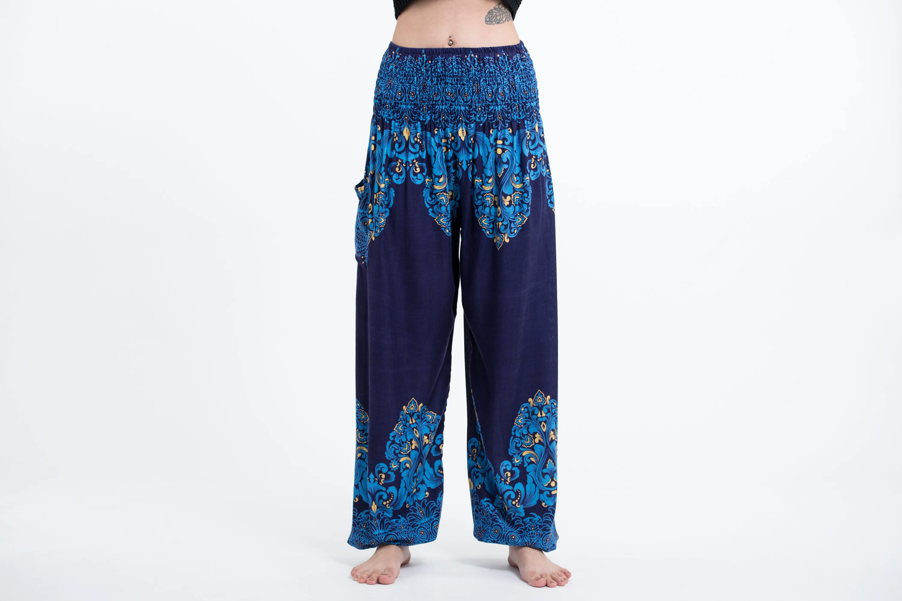 Floral Vines Women's Harem Pants in Blue