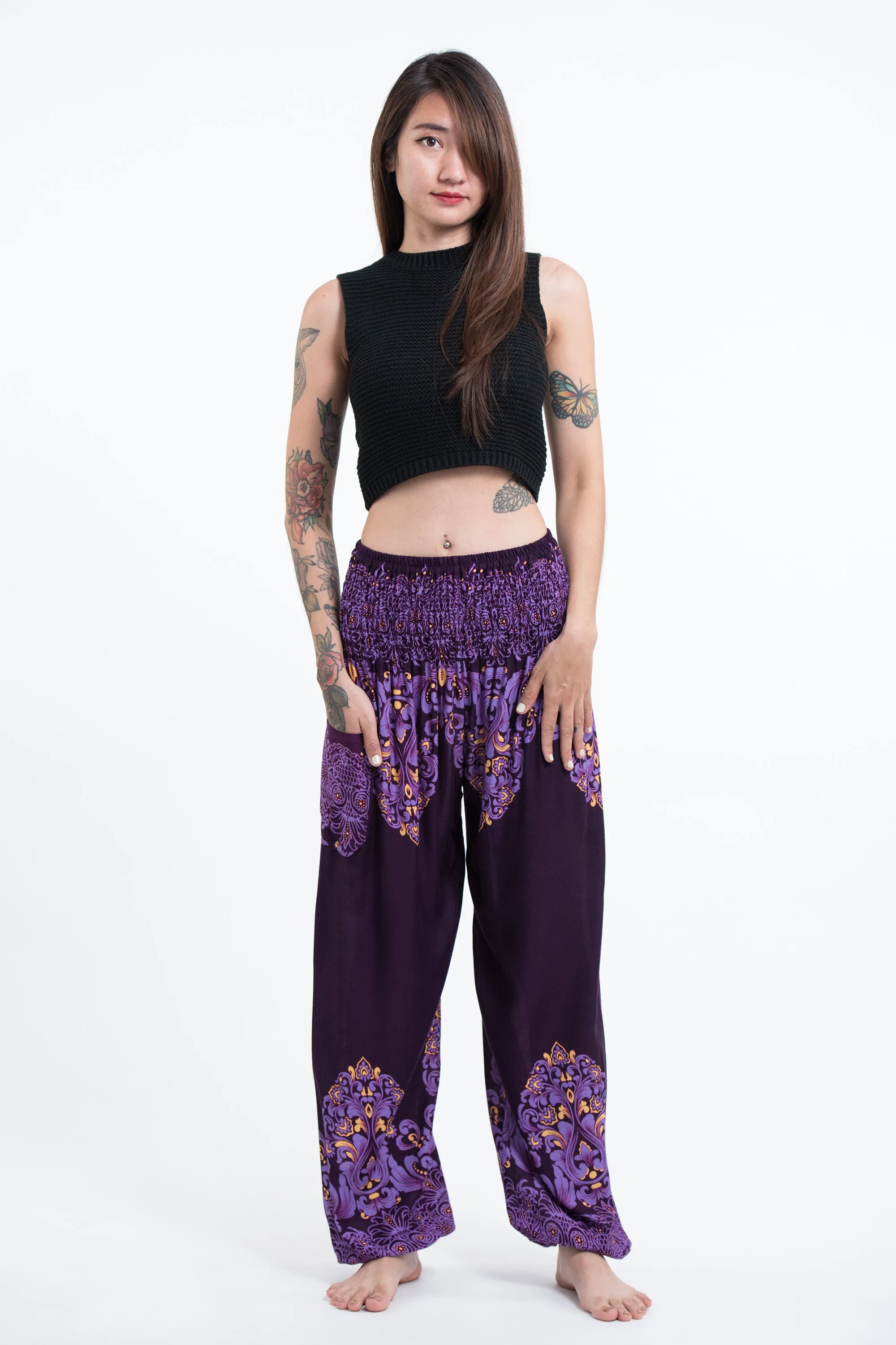 Floral Vines Women's Harem Pants in Purple