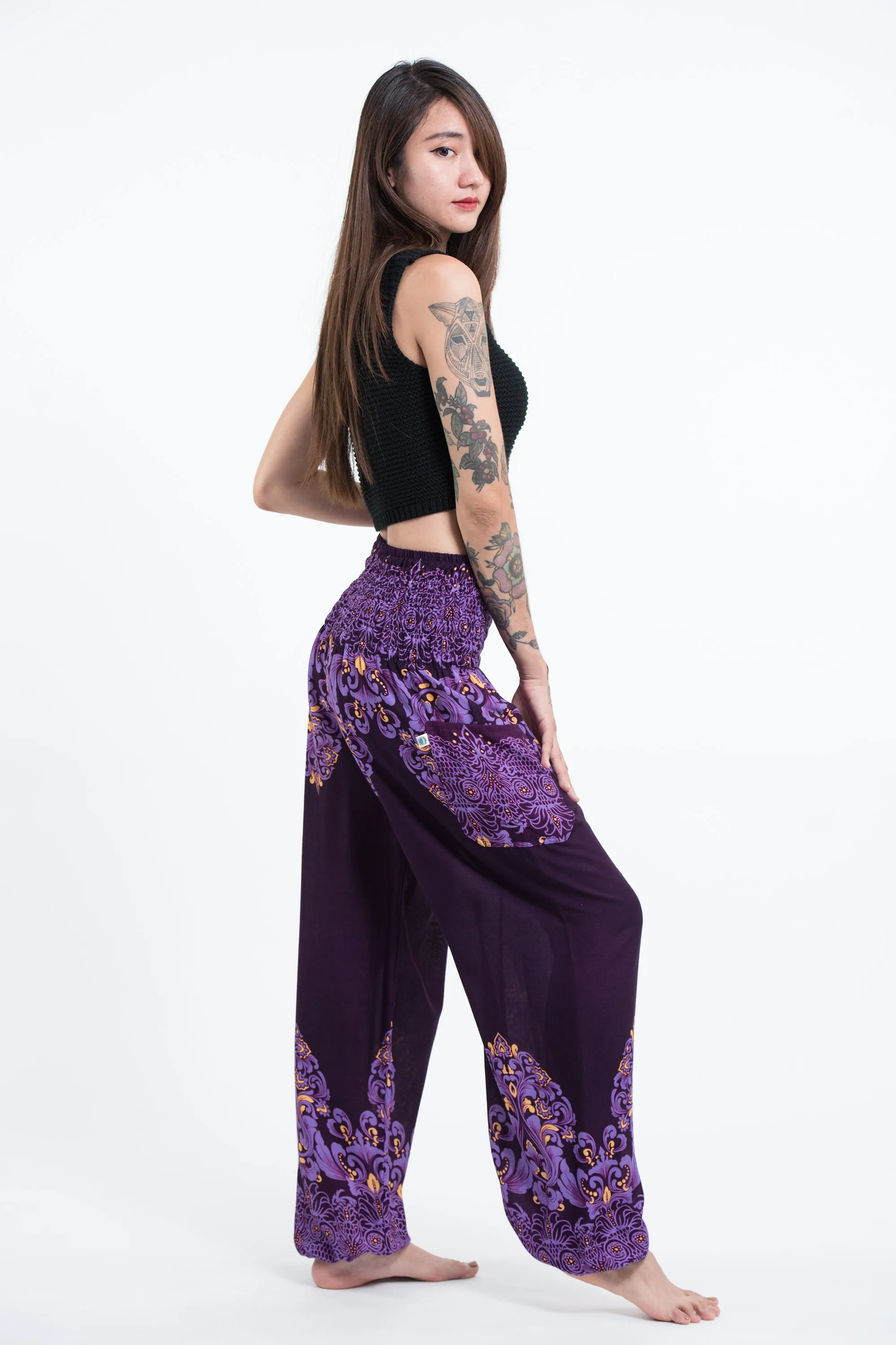 Floral Vines Women's Harem Pants in Purple