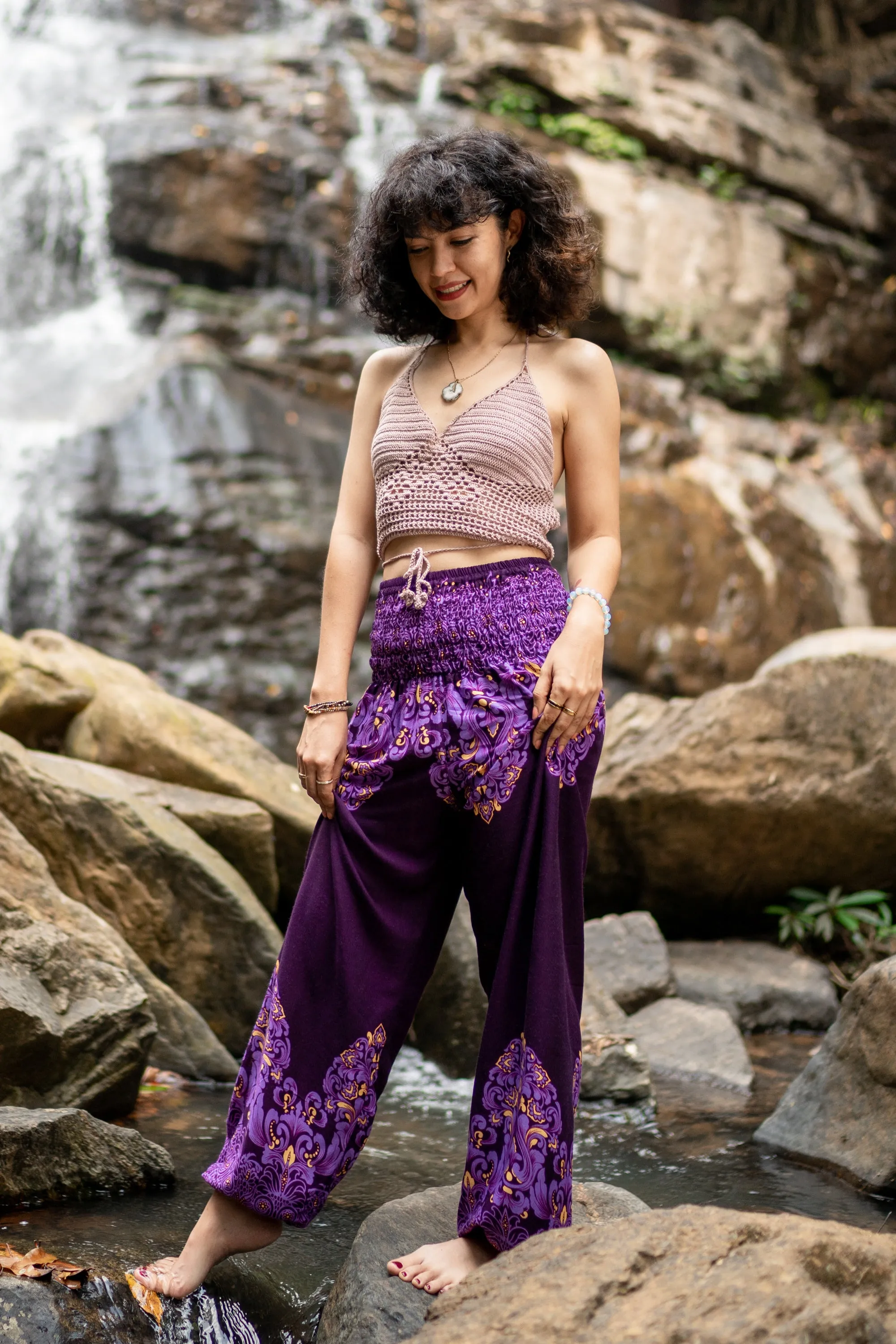 Floral Vines Women's Harem Pants in Purple