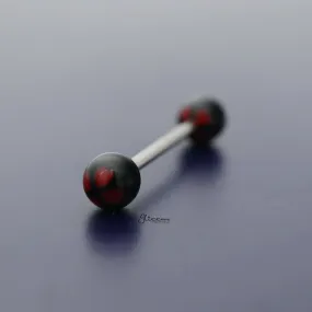 Four Hearts Acrylic Balls Tongue Barbell - Black/Red