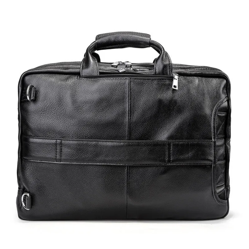 Full Grain Leather Men Briefcase Multifunctional Backpack Large Capacity Laptop Bag