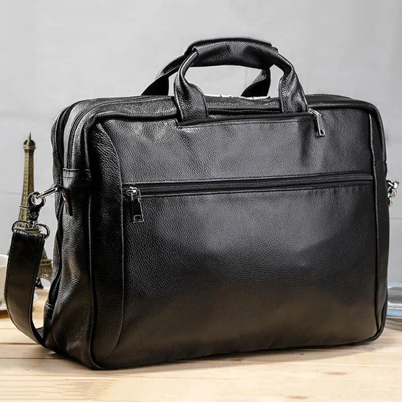 Full Grain Leather Men Briefcase Multifunctional Backpack Large Capacity Laptop Bag