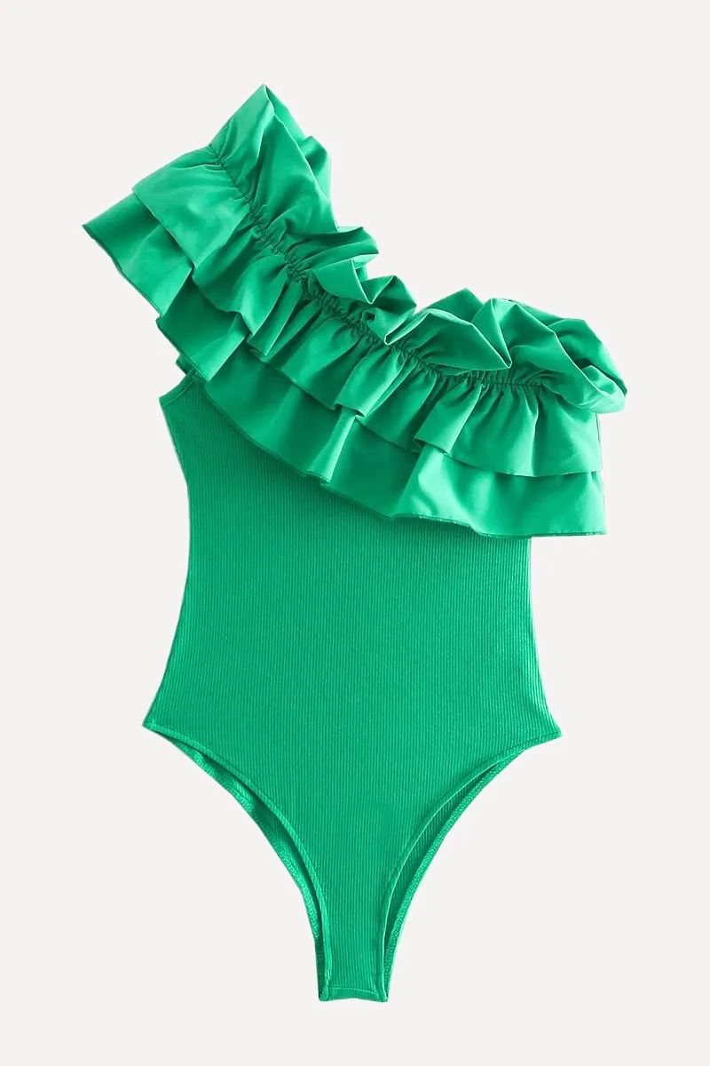 Green Ruffled Bodysuit