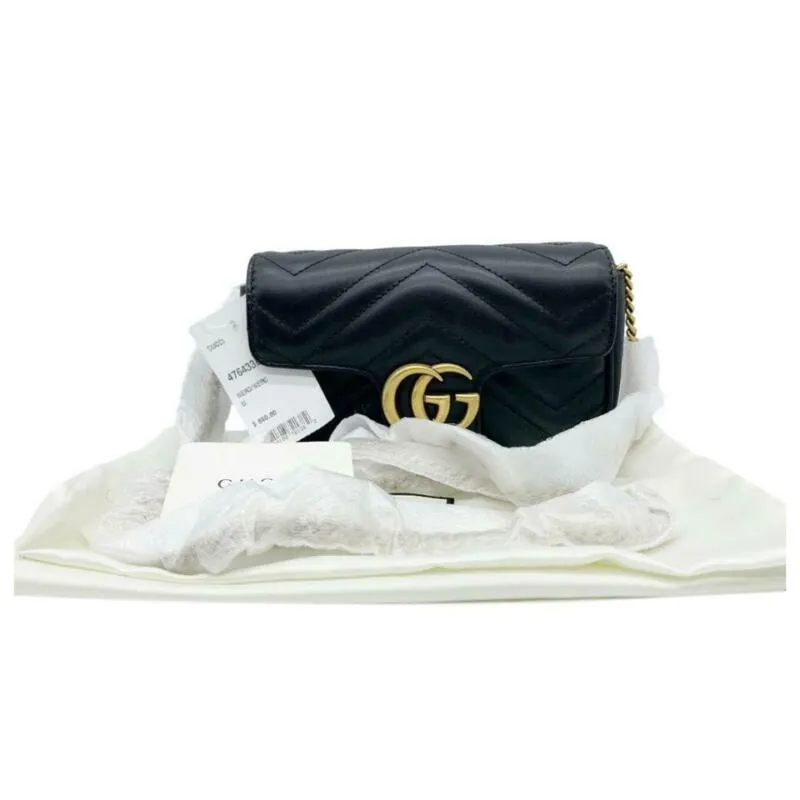 Gucci Marmont Super Mini Gg Black Leather Cross Body Bag