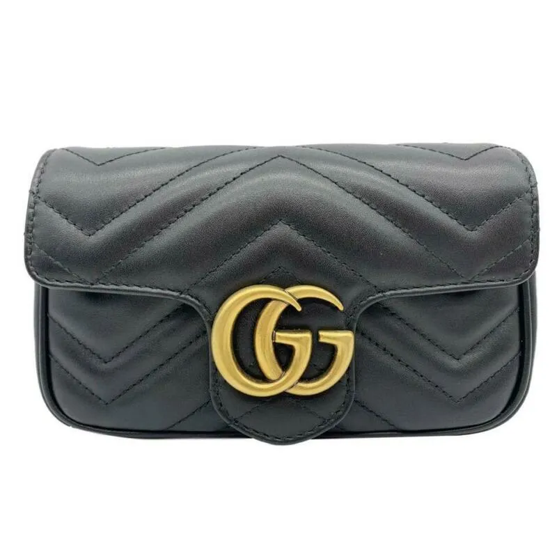 Gucci Marmont Super Mini Gg Black Leather Cross Body Bag