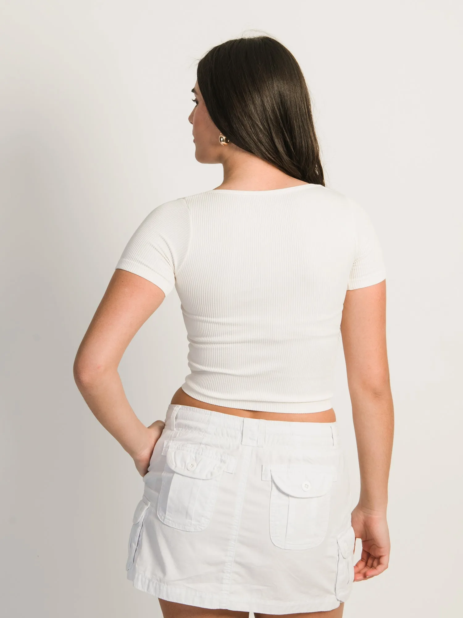 HARLOW SQUARE NECK SEAMLESS TEE - WHITE