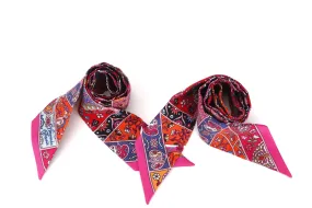 HERMES MULTICOLOR PINK FLORAL AND BIRD MOTIF BASE TWILLY 1 PAIR, NO BOX